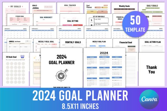 Download Editable 2024 Goal Planner for Canva - Premium Bundle