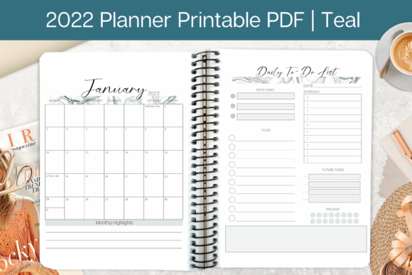 Download 2022 Planner PDF Printable, Teal - Pdf printable Collection