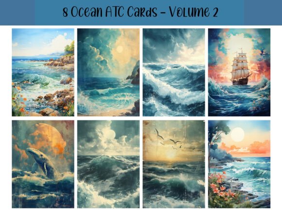 Download 8 Ocean ATC Cards for Junk Journals - Ocean Collection