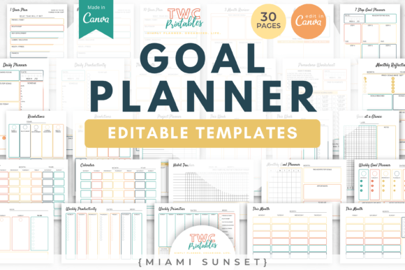 Download Goal Planner Canva Templates | MIAMI SUN - Premium Resources