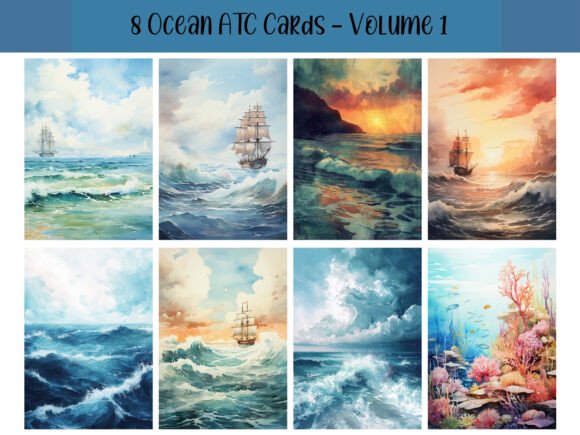 Download 8 Ocean ATC Cards for Scrapbooking - Ocean Collection