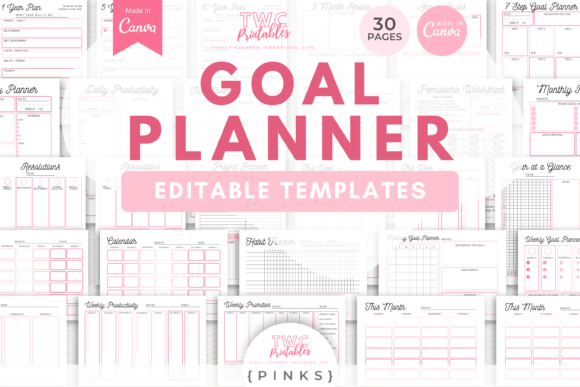 Download Goal Planner Canva Templates | PINKS - Premium Bundle
